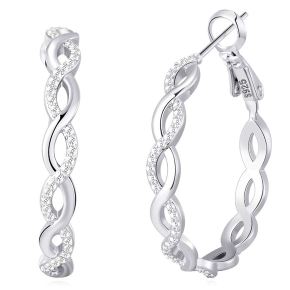 🌹🆕 925 Sterling Silver cubic zirconia CZ Twisted Hoop Earrings Christmas gift - Picture 5 of 5